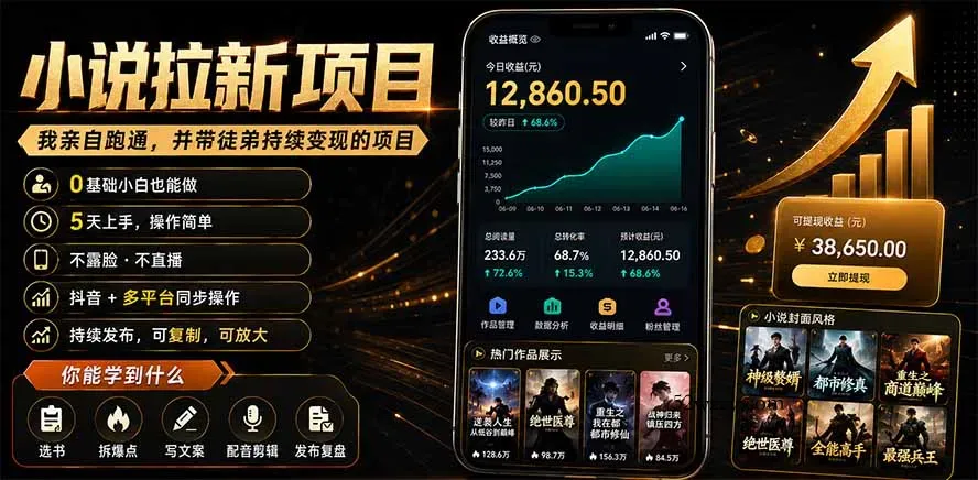 抖音及多平台小说拉新项目：我亲自跑通并持续带徒弟实操｜0基础小白5天上手快速变现-微众资源