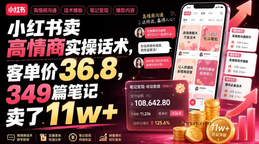 小红书卖高情商实操话术，客单价36.8，349篇笔记卖了11w+！-微众资源