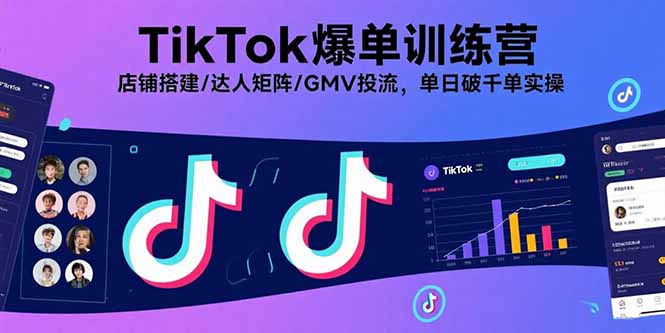 TikTok爆单训练营，店铺搭建/达人矩阵/GMV投流，单日破千单实操-微众资源