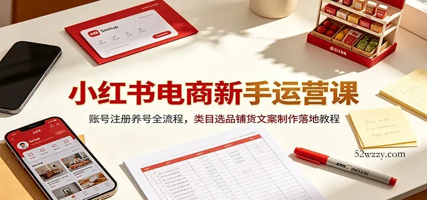 小红书电商新手运营课：账号注册养号全流程，类目选品铺货文案制作落地教程-微众资源