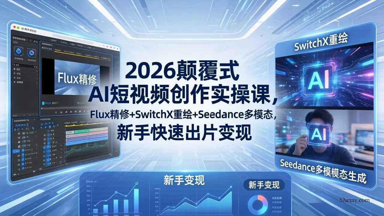 2026颠覆式 AI短视频创作课-5月更新，Flux精修+SwitchX重绘+Seedance多模态，新手快速出片变现-微众资源