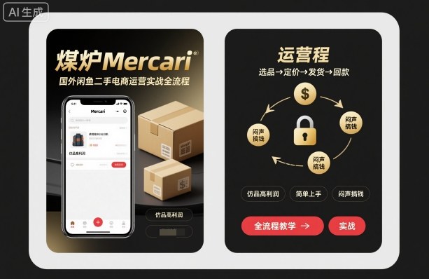 煤炉Mercari国外闲鱼二手电商运营实战全流程，仿品高利润，简单上手，闷声搞钱-微众资源