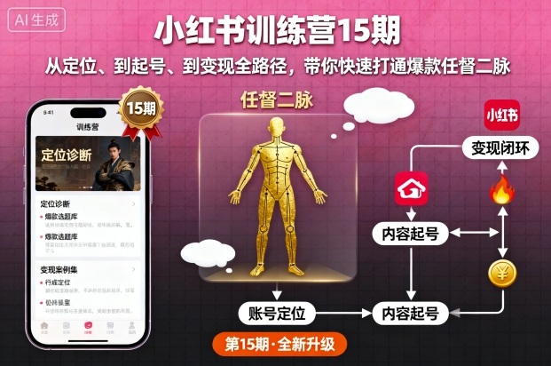 小红书训练营15期，从定位、到起号、到变现全路径，带你快速打通爆款任督二脉-微众资源