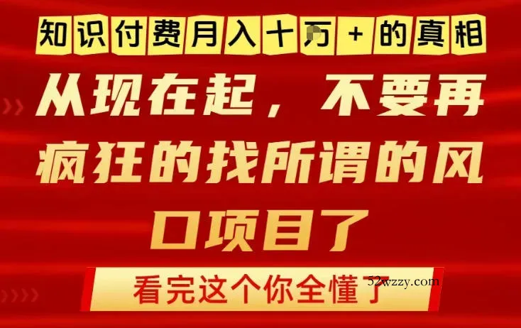 知识付费月入10个W的真相，做网创项目这一个就够了，不要再疯狂的找所谓的风口项目【揭秘】-微众资源