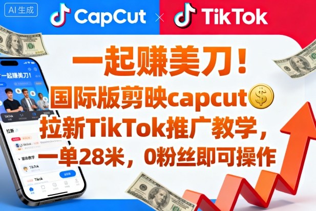 一起賺美刀！国际版剪映capcut拉新TikTok推广教学，一单28米，0粉丝即可操作(附推广入口和教学)-微众资源